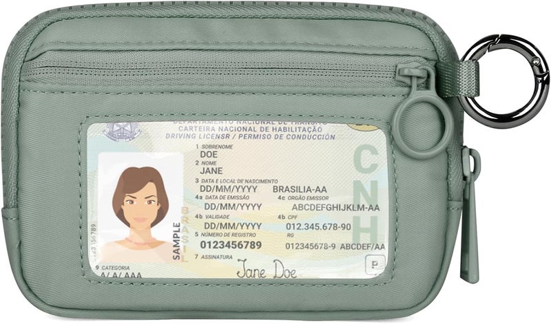 DiDida The Iris Wallet Zip Card Case with ID Window Purses for Women Coin Purse with Zipper Mini Portable Keychain Wallet, Olive Green - Image 1